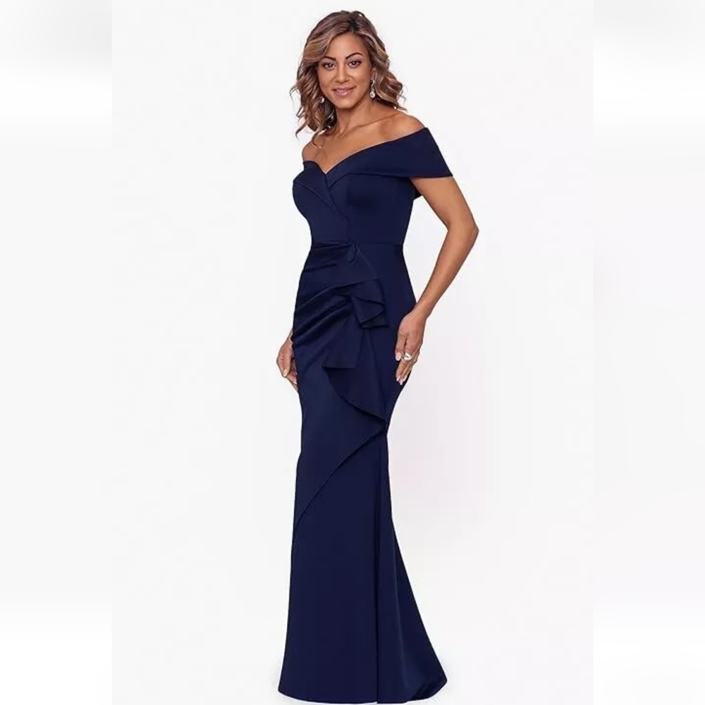 Xscape "Patti" Off the Shoulder Scuba Crepe Dress - Petite